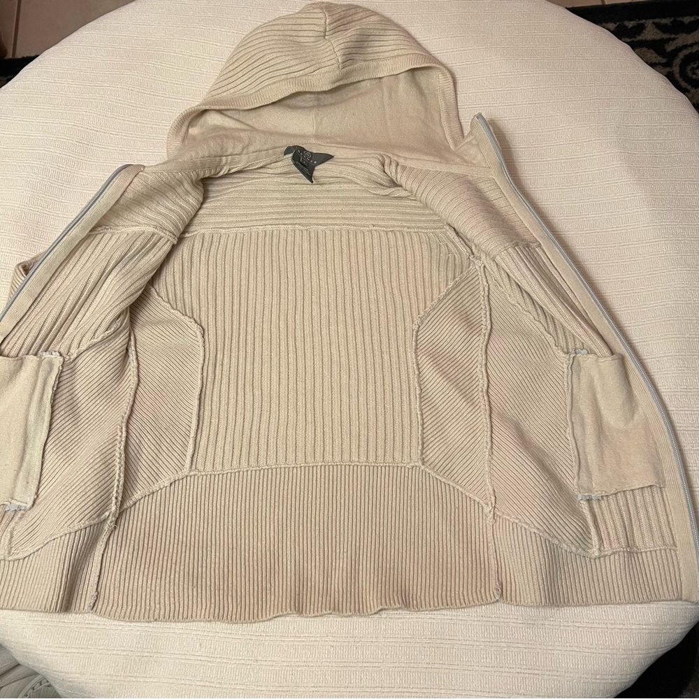 Aether wool cashmere tan ribbed moto hoodie XS 1 - Picture 5 of 7